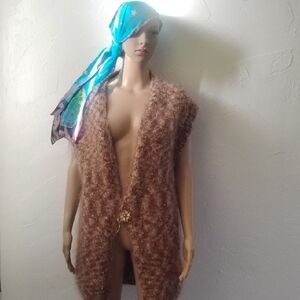 Handknitted Mohair Sweater Vest Brown Tan Off-white New Stunning M L